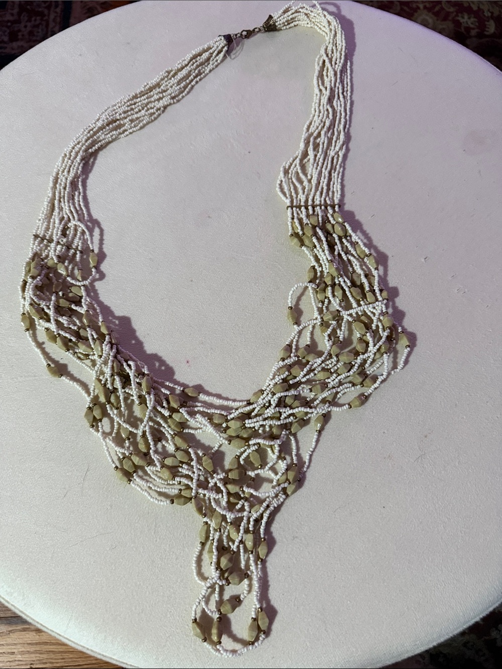 Multi-Strand White and Olive Beaded Necklace - Women Jewelry